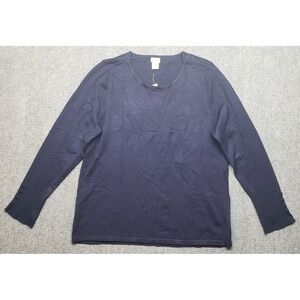 Chicos Sweater Womens L Midnight Blue Solid Pullover Long Button Sleeve New